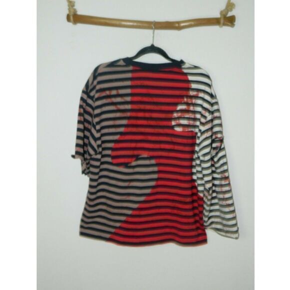 Brain Dead T-Shirt Striped Red Distressed Asymmetric Sleeves Zombie Shirt Medium - Picture 1 of 9